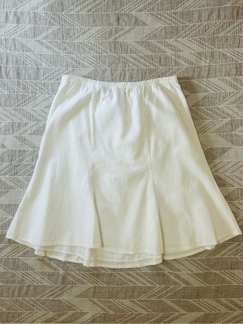 Vintage Coldwater Creek White Linen 1X 18 Plus Gored Midi Skirt Elastic Waist